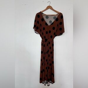 Dex Brown and Black Polka Dot Midi Dress (Fits Medium)